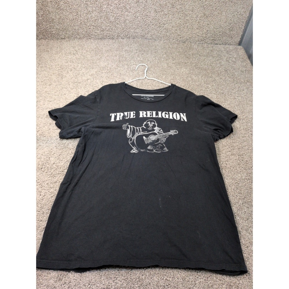 True Religion Mens‎ XL Black Buddha World Tour Horseshoe Graphic T-Shirt Cotton